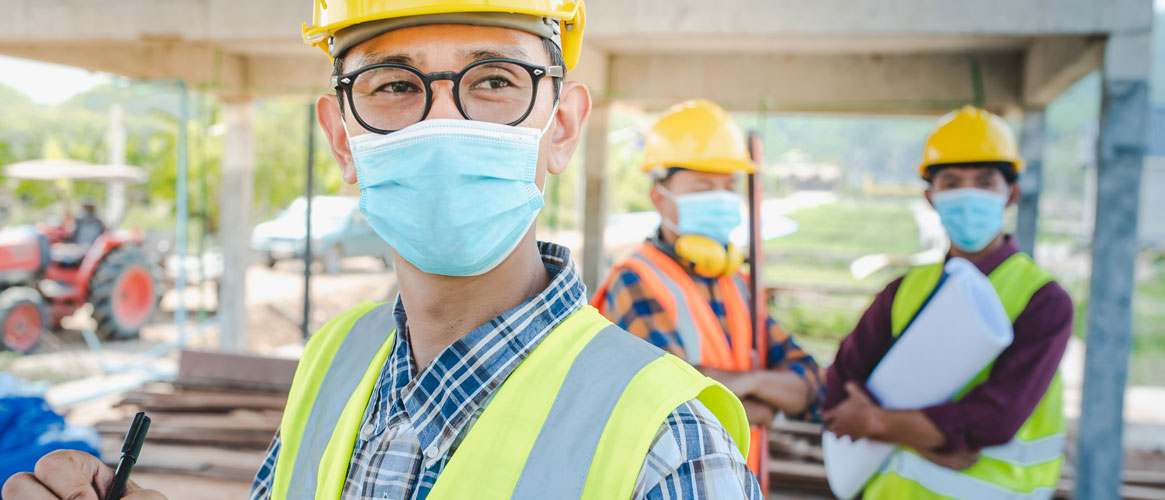 COVID-19 Coronavirus protection in place on construction worksite