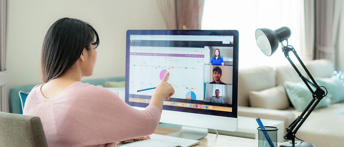 Talking to colleagues video conference